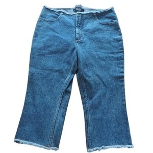 VTG Y2K Deadstock No Waistband Raw Hem Cropped Flare Capri Jeans Size 11